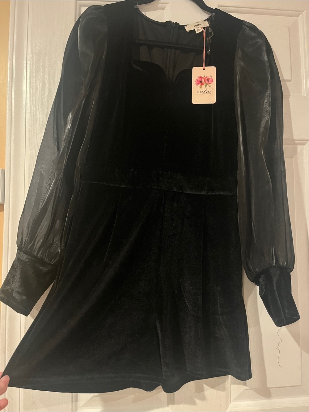 Black Velvet romper Sheer Puff Sleeves